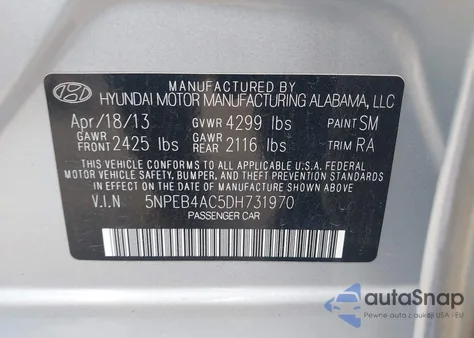 2013 Hyundai Sonata Gls from USA, damaged, VIN 5NPEB4AC5DH731970